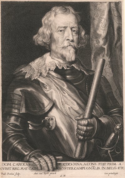 Dom Carolus de. columna. en. Ulemper. stat. Prim. en. Cubit Reg. Matte. Cath. Magister Campi..Gnalis. i Belg. etc. av Paulus Pontius
