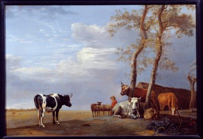 Landskap med bonde og dyr. Maleri av Paul Potter (1625-1654) Ec. Hol. av Paulus Potter