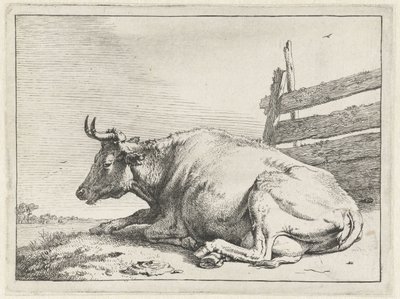 Liggende ku ved et gjerde The Bullen Booklet (serietittel) av Paulus Potter