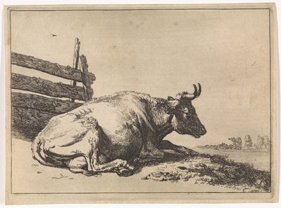 Liggende ku ved et gjerde Bullen-heftet (serietittel) av Paulus Potter