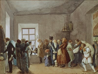 Politikommissærers mottaksrom natten før en ferie, 1837 av Pavel Andreevich Fedotov