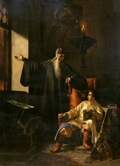 Ivan den grusomme og presten Silvester under brannen i Moskva i 1547