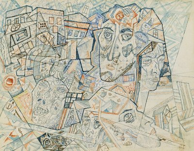 Faces in the City, ca. 1925 (akvarell og penn og blekk på papir) av Pawel Nikolajewitsch Filonow