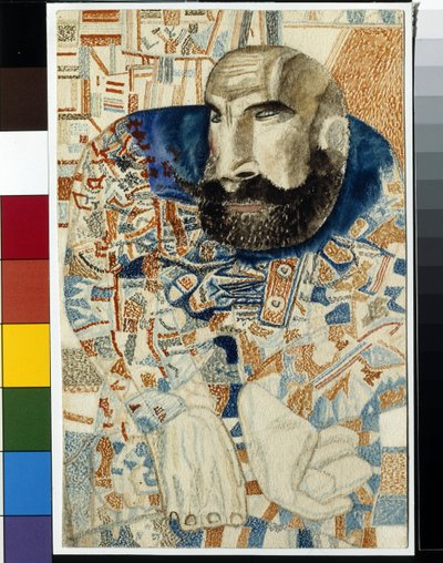 A Coachman - Verk av Pavel Nikolayevich Filonov (1883-1941), akvarell på papir (19x12,3 cm) av Pawel Nikolajewitsch Filonow