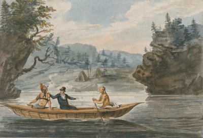 To indianere og en hvit mann i en kano, 1811-ca. 1813. av Pavel Petrovic Svin