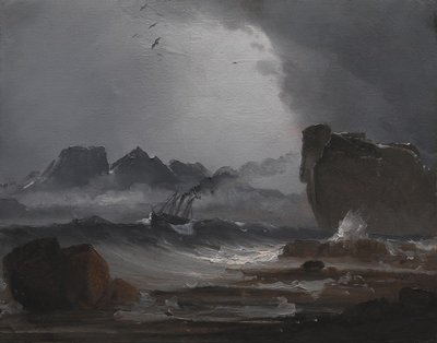 Røft sjø med en dampbåt nær kysten av Norge av Peder Balke