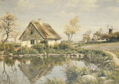 En hytte ved en dam av Peder Monsted