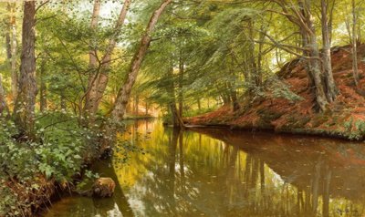 P.Mönsted, vårdag ved skogsbekken av Peder Monsted
