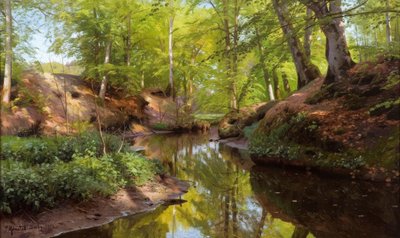 P.Mönsted, solrik dag ved skogsbekken av Peder Monsted