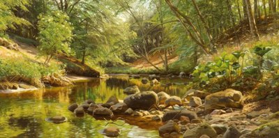 P. Mönsted, Sonniger Waldbach av Peder Monsted
