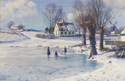 Slede på en frossen dam av Peder Monsted