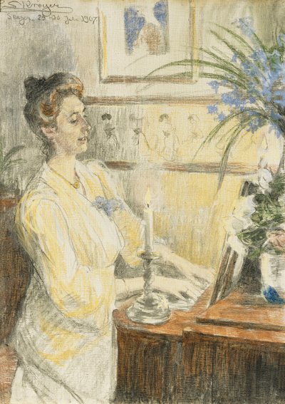 Portrett av Johanne Helene Louise Brodersen, ved pianoet, 1907 av Peder Severin Krøyer