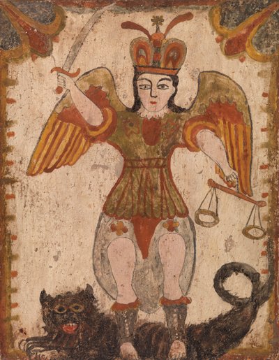 Erkeengelen Saint Michael, ca. 1810 (vannbasert maling på trepanel) av Pedro Antonio Frésquis