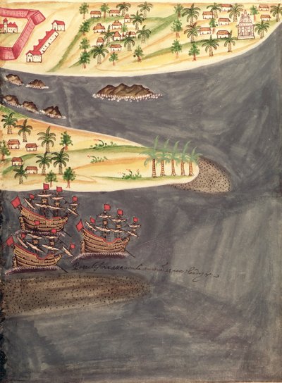 Sloane 197 f.182 Utforskningskart over Surat, i Gujarat-distriktet i India, illustrasjon fra 