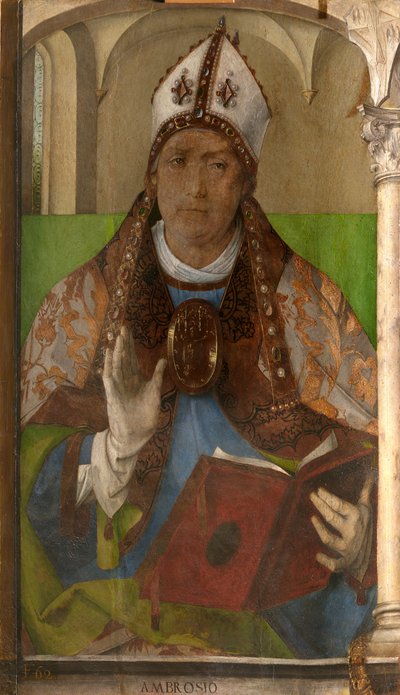 Ambrosius av Milano (ca. 340-397) - Den hellige Ambrosius, erkebiskop av Milano av Berruguete, Pedro (1450-1503). Olje på tre, størrelse: 117x65, ca. 1473-1475, Galleria Nazionale delle Marche, Urbino av Pedro Berruguete