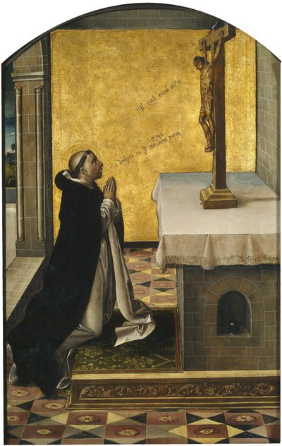 Saint Peter Martyr ved bønnen, 1493-1499 av Pedro Berruguete