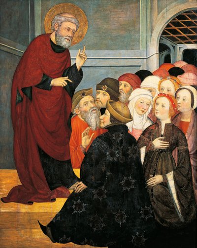 Peters forkynnelse, av Pedro Serra (aktiv 1363-1399), tempera på panel av Pedro Serra