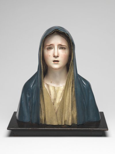 Virgin of Sorrows Mater Dolorosa (polykromt tre, glass og dyrehår) av Pedro de Mena