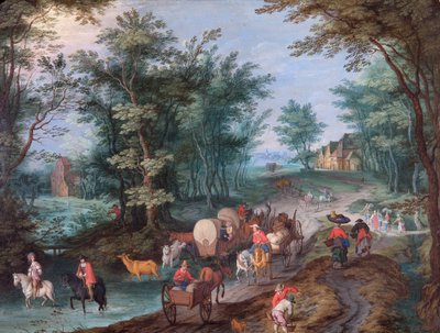 'Landskap med figurer som krysser en bekk', 1600-tallet av Peeter Gysels