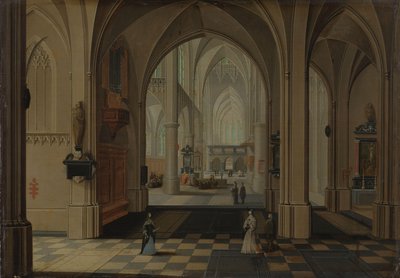 Interiør i en imaginær gotisk kirke, med utsikt mot øst av Peeter Neeffs (I)