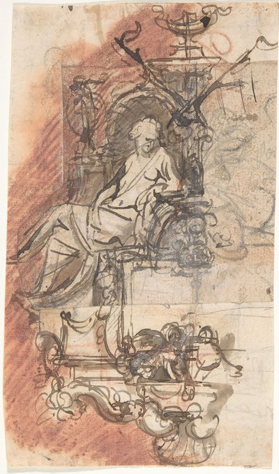 Design for et gravmonument med en sittende kvinneskikkelse, verso..., sent på 1600-tallet – tidlig på 1700-tallet av Peeter Verbrugghen II