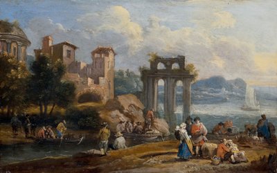 Figurer i et landskap som hviler nær en ruin av Peeter or Pieter Bout