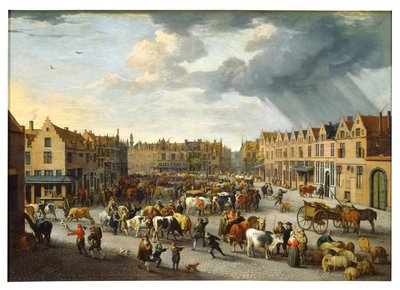 Det gamle oksemarkedet i Antwerpen (olje på lerret) av Peeter van Bredael