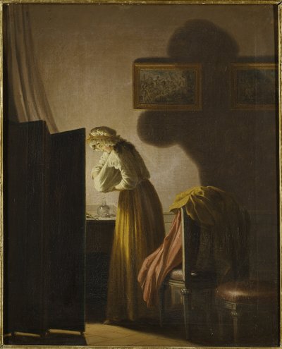 Une femme attrapant des puces a la lumiere de la bougie - A Woman Catching Fleas by Candlelight, av Hillestrom, Pehr (1732-1816). Olje på lerret. Mål: 51,5x42,5 cm. Nationalmuseum Stockholm av Pehr Hilleström