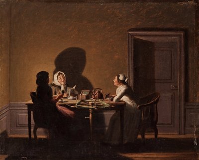 Lesing ved levende lys, par Hillestroem, Pehr (1732-1816). Olje på lerret, størrelse: 41,5x51,5, , Privat samling av Pehr Hilleström