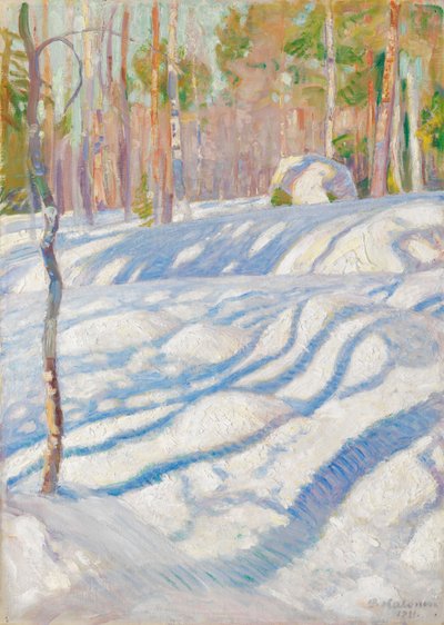 Solbelyst vinterlandskap av Pekka Halonen