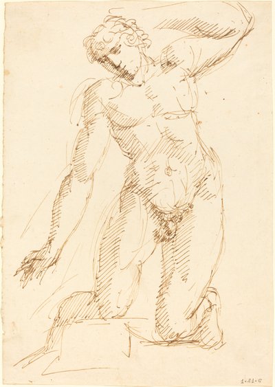 A Male Nude Kneeling   1226092   no       norwegian Successfully Translated  Original: Hond op een hermelijnen mantel op een troon Geordie sits in Charlies chair (title on object) Translat: Hond op een hermelijnen mantel op een troon Geordie sits in Charli av Pelagio Palagi