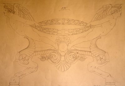 Tegning av hovformet krakk med ben, ca. 1837 (tegning) av Pelagio Palagi