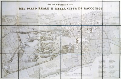 Plan for Park Royal og byen Racconigi av Pelagio Palagi