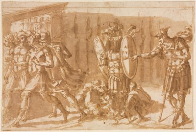 Victorious Soldiers with Trophy, 1550-tallet. av Pellegrino Tibaldi