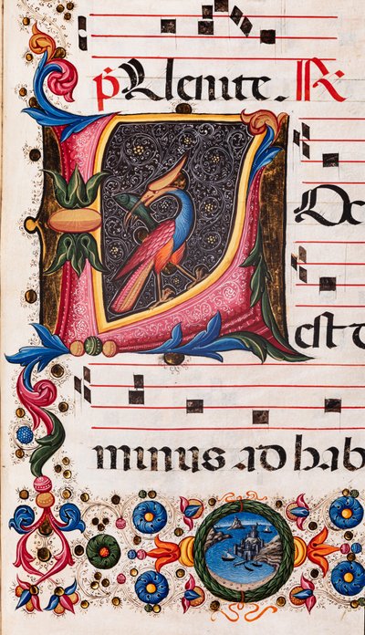 Piccolomini bibliotek: korbok, torsk. 5.E, ff. 63r med "Foliated initial", av Pellegrino di Mariano. Detalj. av Pellegrino di Mariano