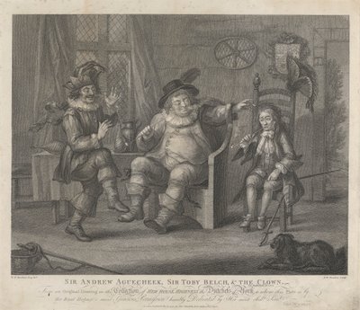 Sir Andrew Aguecheek, Sir Toby Belch and the Clown - "Twelfth Night", Act II, Scene III av Peltro W. Tomkins