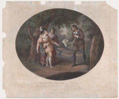 Rosalind, Oliver og Celia Shakespeare, As You Like It, Act 4, Scene 6, 1791., 1791. av Peltro William Tomkins