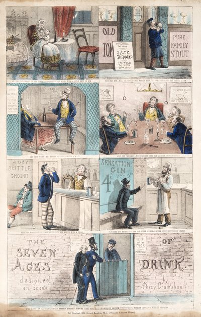 The Seven Ages of Drink, pub.c. 1872 (håndfarget gravering) av Percy Cruikshank