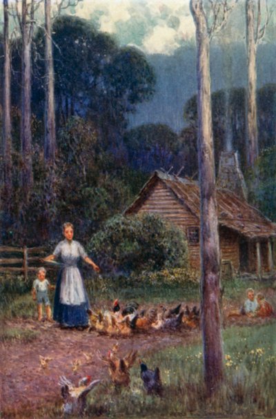 En hytte i busken (farge litho) av Percy F.S. (after) Spence
