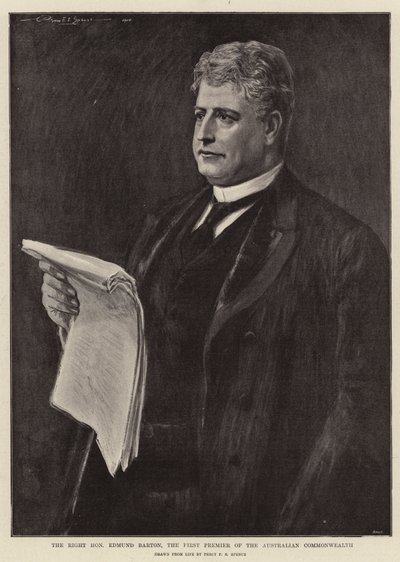 Høyre ærede Edmund Barton, den første premieren i det australske samveldet av Percy F.S. Spence