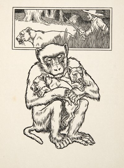 Soliciting Succour, fra A Hundred Anecdotes of Animals, pub. 1924 (gravering) av Percy J. Billingshurst