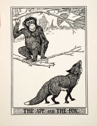 The Ape and the Fox, fra A Hundred Fables of Aesop, pub.1903 (gravering) av Percy J. Billingshurst