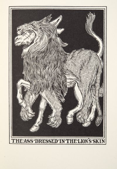 The Ass Dressed in the Lions Skin, fra Fontaine Fables, pub. 1905 av Percy J. Billingshurst