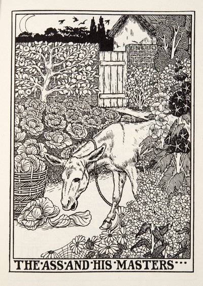 The Ass and his Masters, fra Fontaine Fables, pub. 1905 av Percy J. Billingshurst