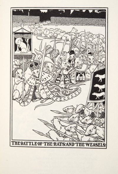 The Battle of the Rats and the Weasels, fra Fontaine Fables, pub. 1905 av Percy J. Billingshurst