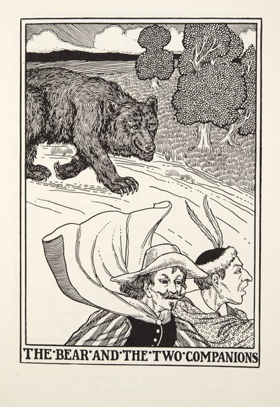 The Bear and the Two Companions, fra Fontaine Fables, pub. 1905 (gravering) av Percy J. Billingshurst