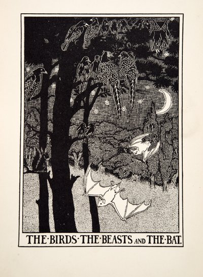 The Birds, the Beasts and the Bat, fra A Hundred Fables of Aesop, pub.1903 (gravering) av Percy J. Billingshurst