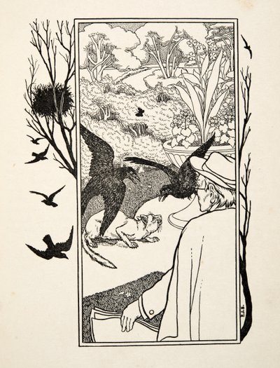 The Cat and Crows, fra A Hundred Anecdotes of Animals, pub. 1924 (gravering) av Percy J. Billingshurst