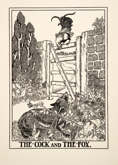The Cock and the Fox, fra A Hundred Fables of Aesop, pub.1903 av Percy J. Billingshurst