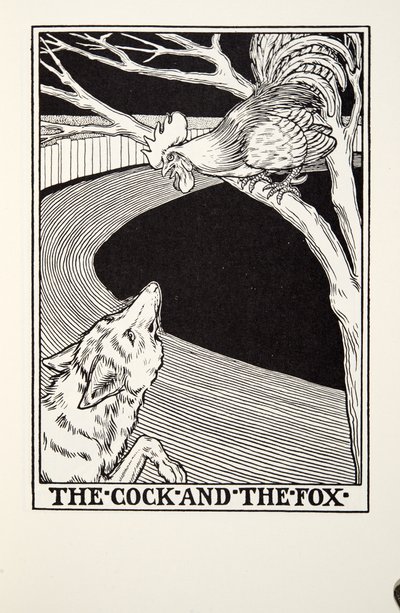 The Cock and the Fox, fra Fontaine Fables, pub. 1905 av Percy J. Billingshurst